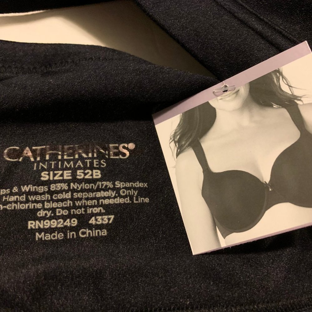 Catherines Full Coverage Smooth Bra No Wire Adjustable Black Plus Size 52B - Picture 4 of 4